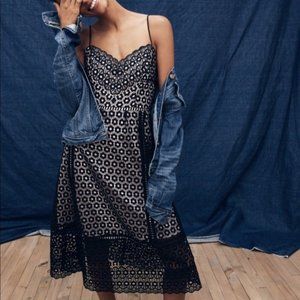 J. Crew Daisy Lace Style G7489 Spaghetti Strap Dress Eyelet Black Nude Size 16